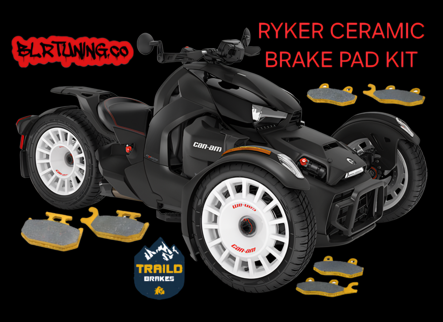 CAN-AM RYKER TRAILD BRAKES CERAMIC HIGH PERFORMANCE BRAKE PADS FRONT AND REAR - FITS 19-24 900 600 RALLY SPORT