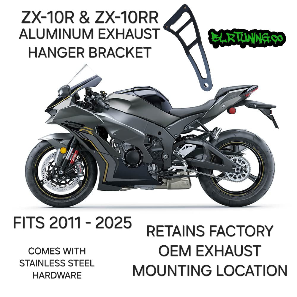 KAWASAKI NINJA ZX-10R ZX-10RR ZX1000 2011 - 2025 EXHAUST HANGER RIGHT SIDE PASSENGER PEG DELETE POWDER COATED BLACK ALUMINUM