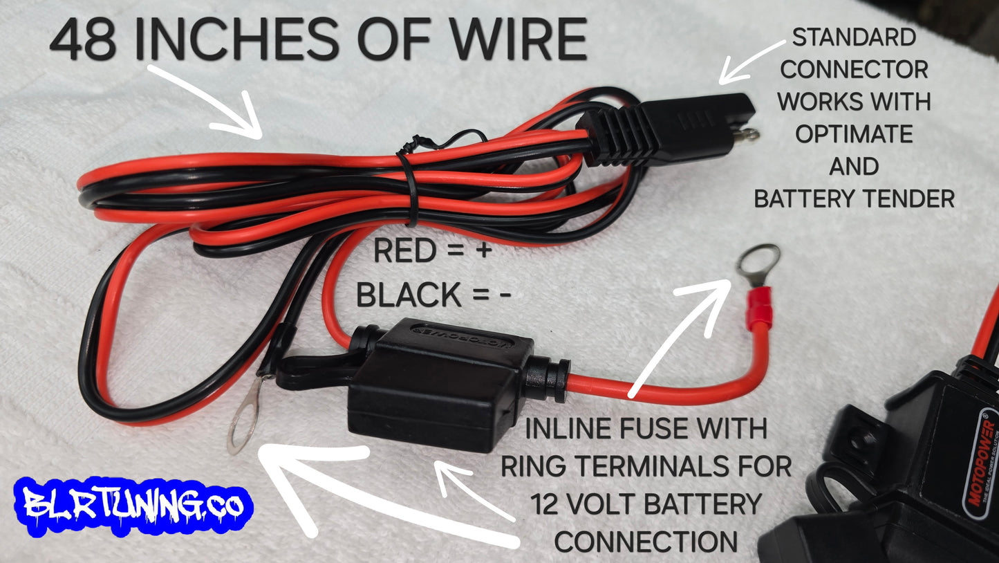 MOTOPOWER 12 VOLT STANDARD USB CHARGING SYSTEM FOR MOTORCYCLES WEATHERPROOF